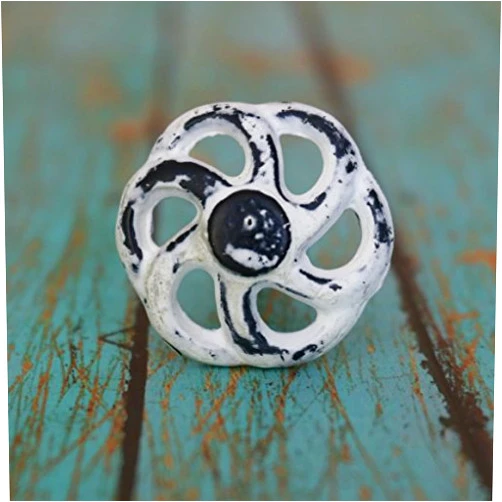 MarktSq Set of 4 Wheel Shaped Metal Cabinet Knob in Distressed White
