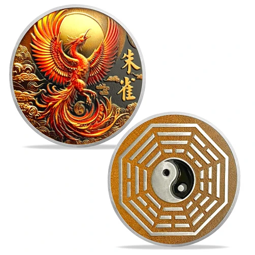 BHealthLife Vermilion Bird Challenge Coin - Chinese Zhu Que with Yin-Yang and Bagua Symbol - Symbol of Renewal, Protection, and Harmony in Eastern Philosophy