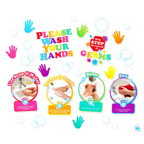 Ashley Productions Smart Poly Healthy Bubbles Washing Your Hands Mini Bulletin Board Set, 36 Pieces (ASH96005)