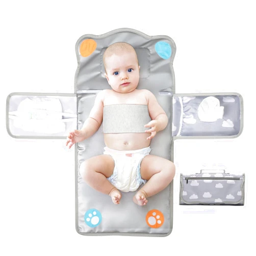 Knirose Portable Diaper Changing Pad Mat with Swaddle Wrap 3-in-1 Waterproof Foldable Lightweight Travel Station with Dual Storage Pockets, Built-in Pillow, Wipes Holder, Shower Gift for Newborns Girls, Boys
