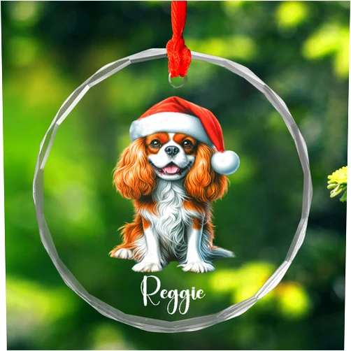 Elido Gift Personalized Cavalier King Charles Spaniel Dog Glass Ornament, Custom Name Dog Owner Ornaments Gift For Cavalier King Charles Spaniel Lover, Cavalier King Charles Spaniel Glass Christmas Ornament 2025