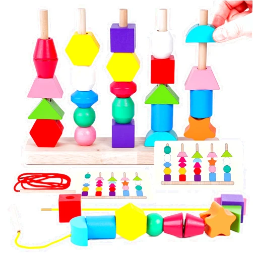 LovesTown Beads Sequencing Toy, Wooden Stacking Toys Montessori Toys for Kids Coordination Toy Educational Preschool Learning Toys for Boys Girls Birthday Gifts