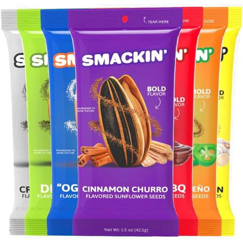 SMACKIN' Sunflower Seeds | Roasted Jumbo Sunflower Seeds | 7 Flavor Sampler Pack | 1.5 Ounce Flavored Sunflower Seeds | Small-Batch, American Made Sunflower Seeds | Keto Snacks