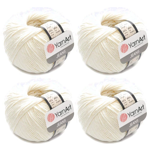 Yarn Art 4 Skeins YarnArt Jeans 55% Cotton 45% Acrylic Yarn Blend Thread Crochet Hand Knitting Art Lot of 4skn 200 gr 696 yds (3-Cream)