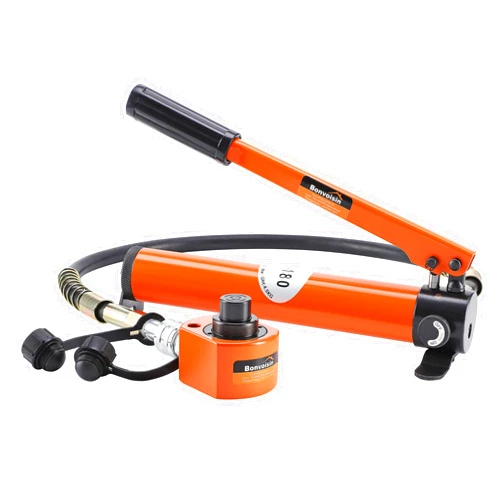 Bonvoisin 20T Hydraulic Cylinder Jack Porta Power Multi-Section 1.1” Stroke Mini Hydraulic Ram with CP-180 Hydraulic Hand Pump for Machinery Shipbuilding
