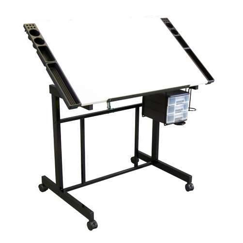 SD STUDIO DESIGNS Studio Designs Deluxe Craft Station, Top Adjustable Drafting Table Craft Table Drawing Desk Hobby Table Writing Desk Studio Desk with Drawers, 36''W x 24''D, Black/White