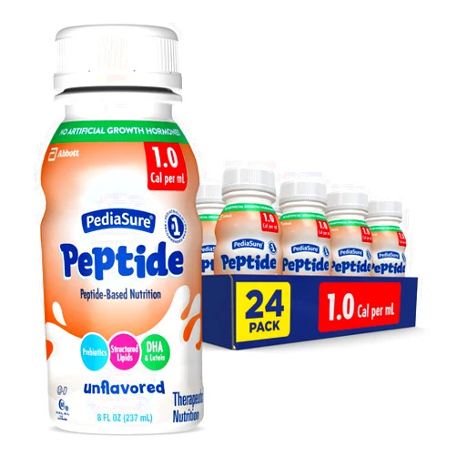 PediaSure Peptide 1.0 Cal, Peptide-Based Formula, Sole-Source Nutrition Drink for Tube Feeding or Oral Nutrition, Unflavored, 8-fl-oz Bottle, Pack of 24