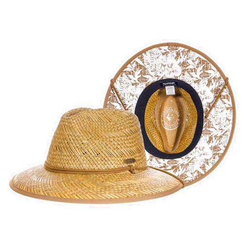 Panama Jack Deluxe Straw Lifeguard Hat - Floral Covered Underbrim, Packable, UPF 50+ Sun Protection