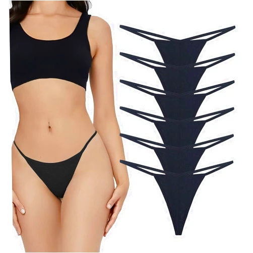 Shecret 6 Pack Cotton Thongs Women's G-string T-Back Breathable Panties Bikini Underwear
