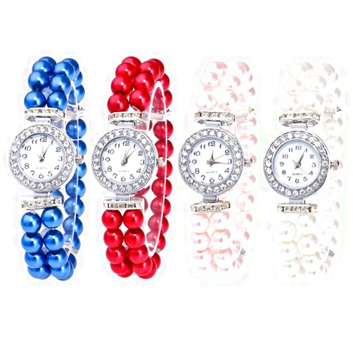 Weicam 4pc Women Elegant Crystal Pearl Bracelet Analog Quartz Wrist Watch Wholesale Watches
