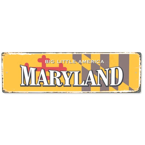 SmartSign 4 x 14 inch Maryland State Vintage Metal Sign “Big Little America”, 40 mil Rustproof Aluminum with Clear Overcoat, Retro Wall Décor, Multicolor, Made in USA