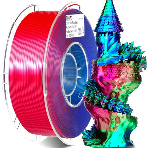 FOVFO PLA Filament 1.75mm Tri-Colors, 3D Printer Filament Silk PLA Filament, Rainbow PLA Filament with Silk PLA Red Green and Blue, 3D Printing Filament +/-0.02mm, 1kg/2.2lbs
