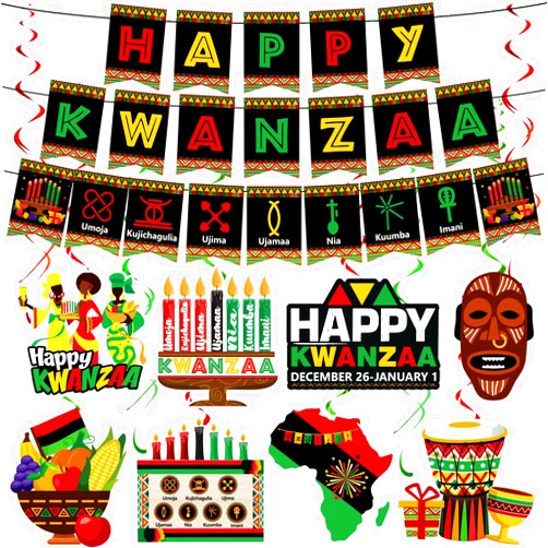 Cocomigo Kwanzaa Decorations Happy Kwanzaa Banner 12 Pcs Kwanza Decorations Hanging Swirls African Heritage Holiday Decorations Kwanzaa Decorations for Office kwanzaa Decorations Classroom