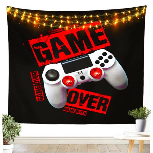Feelyou Boys Gamer Tapestry Teens Red Black Gaming Wall Hanging Young Men Video Game Wall Blanket for Girls Kids Player Room Decor White Gamepad Lightweight Wall Art Decor for Bedroom Living Room,XLarge 70x92