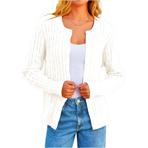 MEROKEETY Women's Cable Knit Open Front Cardigan Sweaters Fall Long Sleeve Button Down Soft Outwear