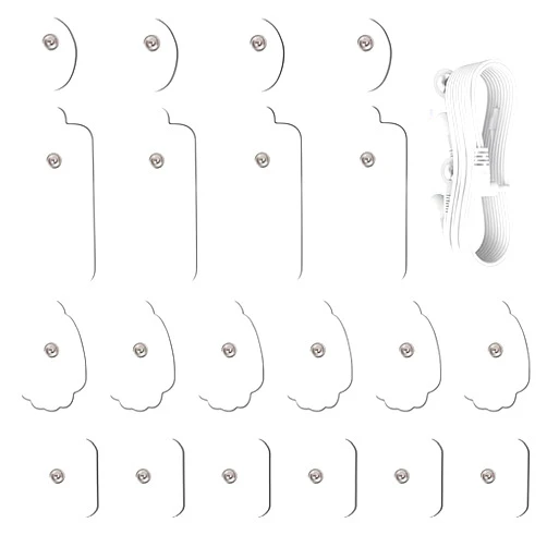 RLEXIO 20 Pack TENS Unit Electrode Pads + Wire Combination Set. Reusable Premium Hydrogel Self-Adhesive Replacement Pads, Compatible with TENS 7000, AUVON, Belifu, AVCOO, Neocarbon, Nicwell, (White)