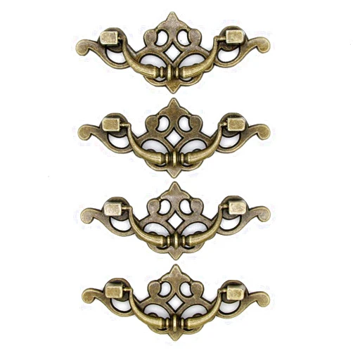 MSolid 4 PCs Vintage Antique Brass Bail Pull Handle for Wooden Drawer Cabinet Cupboard, Length 3.8-in (9.7 cm) and Height 1.6-in (4 cm)