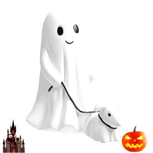 Audaisyly Ghost Walking Dog Statue Decor, Cutest Halloween Spooky Ghost Dog Resin Figurine, Perfect for Home Front Porch Decor and Outdoor Garden Tabletop Sculpture Decoration