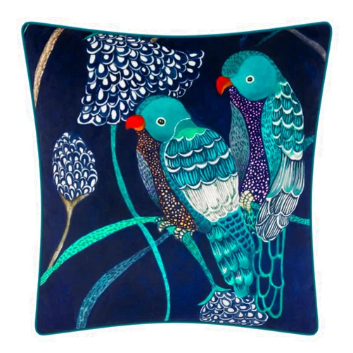 ELSKERJW Velvet Decorative Throw Pillow Cover Square Accent Birds Pillowcases with Piping Chair Decor Toss Pillows Covers for Bedroom Living Room Car Gift 18 x 18Inch Blue