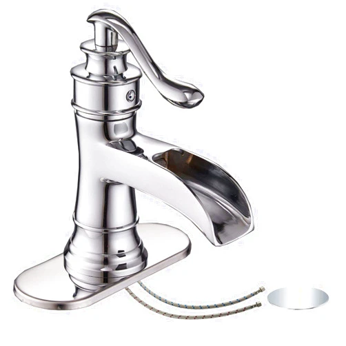 Homevacious Bathroom Faucet Chrome Bath Tub Basin Single Hole Sink Waterfall with Pop Up Drain with Overflow Vanity One Handle Lavatory Supply Line
