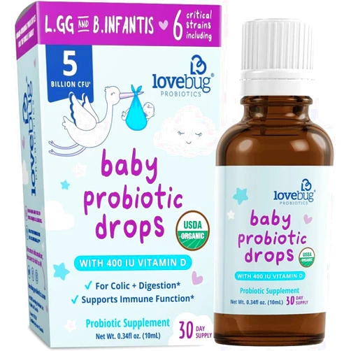 Lovebug PROBIOTICS Lovebug Award Winning USDA Organic Probiotic for Infants & Babies | Helps with Colic, Reflux, Diarrhea, Constipation & Gas | Multi-Strain 5 Billion CFU | Liquid Drops | Ages 0-24 Months