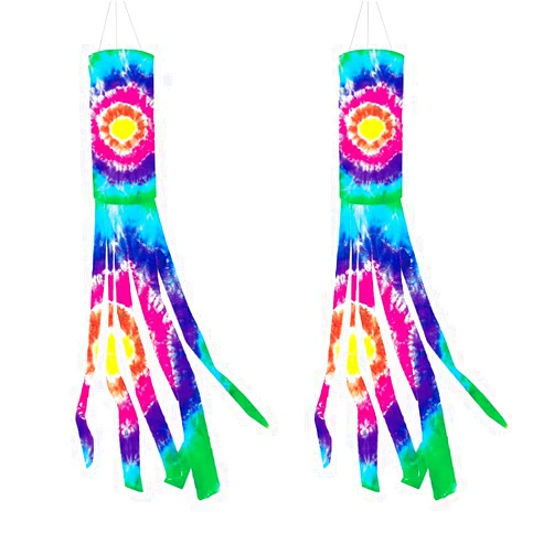 Galsawi 2 Pieces Tie Dye Windsock Flag Rainbow Color Tails Design Windsock Rainbow Windsock Flag Outdoor Hanging Decoration for Home Yard Garden Balcony Decoration (40 Inch) (FT1001)