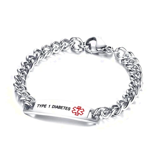 TTVOVO Medical Alert ID Bracelets for Men Women Stainless Steel SOS Emergency Medical Bracelets Link Chain Bracelet Identification Doctors Engravable Fashion Jewelry Gifts for Boys Girls, 8.7Inches
