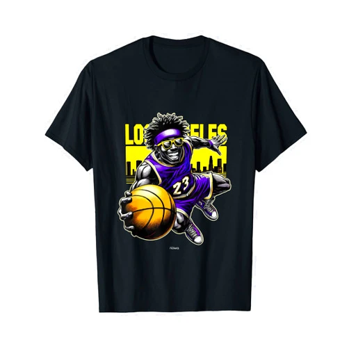 HOOPS by nowa. LA CALIFORNIA CITY LAL BASKETBALL LA CITY PURPLE YELLOW SMILING LAL BASKETBALL PLAYER T-Shirt