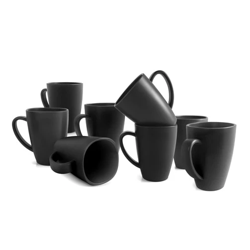 Teivio 8 Pack Plastic Wheat Straw Mugs,12oz Square Water Coffee & Milk Cups with Handle,Reusable Drinking Cup Set for Adults/Kids,Dishwasher safe, Black
