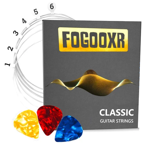 FoGooxr Premium Fully Coated Nylon Classical Guitar Strings Set - 6 Smooth and Durable Strings with 3 pcs Picks for Exceptional Sound Quality