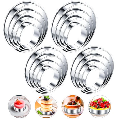 Boao 16 Pieces English Muffin Rings Nonstick Double Rolled Crumpet Rings Double Rolled Tart Stainless Steel Round Muffin Tart Molds for Home Baking