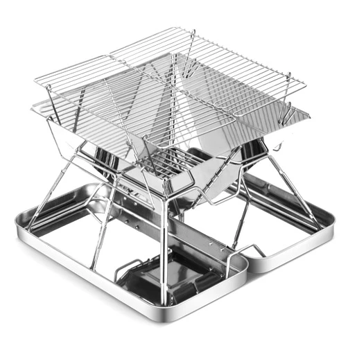 Fltom Portable Charcoal Grill, Folding Stainless Steel Camping Fire Pit, Backpacking Grill for Outdoor Cooking Hiking Camping Picnics