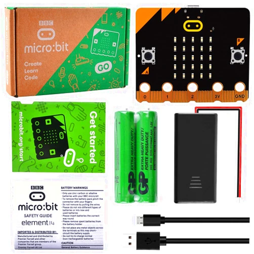 GeeekPi Micro:bit V2 Go Kit Original Microbit V2 Starter Kit, with BBC Micro:bit V2 Board, Battery Holder, 2 AAA Batteries, Micro USB Cable for Coding and Programming