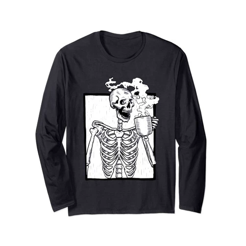 Gossip Rag halloween coffee drinking skeleton skull Long Sleeve T-Shirt