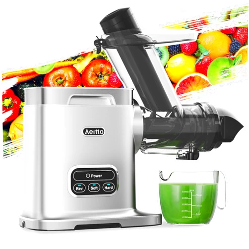 Aeitto Cold Press Juicer Machines, 3.6 Inch Wide Chute, Large Capacity, High Juice Yield, 2 Masticating Juicer Modes, Easy to Clean Slow Juicer for Vegetable and Fruit, Silver