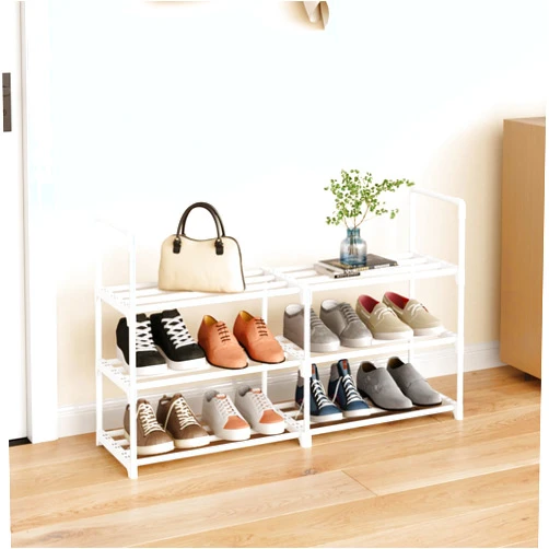 COAPUKT Long Metal Shoe Rack Organizer,Stackable Shoe Stand for Entryway Closets 12-16 Pairs Shoe & Boots Organizer Storage Shelf(3-Tier White-2Row)