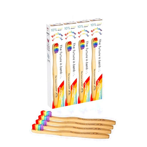 The future is bamboo Rainbow Toothbrush for Kids - Made from Sustainable Bamboo for a Natural & Eco-Friendly Feel, Soft Wave Bristles, Biodegradable Wooden Handle | (Pack of 4, Rainbow)