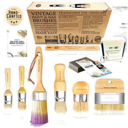 Vintage | Tonality Vintage Tonality Chalk Wax Paint Brush Set Bundle | Furniture Painting or Waxing | 6 Brushes + 11 Tools & Extras | Large or Small DIY Home Decor Repurposing Projects | Thick Natural Bristle Hairs