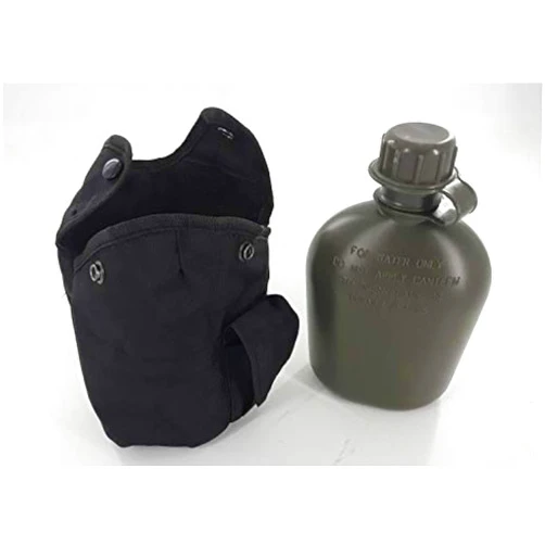 FieldTEQ 1Qt. Military Field Canteen with Pile Lined Case Holder for Camping, Hiking, Trekking, School