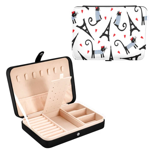 DOMIKING Cats Eiffel Tower PU Leather Jewelry Box with Button Ring Necklace Organizers Gift for Women Girls Men Travel Jewelry Storage Display Case for Bracelet Ring Earring Necklace