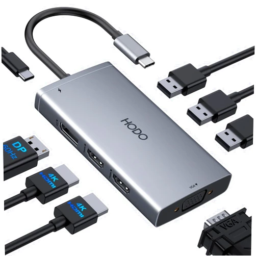HODO USB C Docking Station Dual Monitor Adapter for Dell HP, Laptop Docking Station 3 Monitors Quadruple Display USB C Hub Dongle to 4K HDMI+DP+VGA,3 USB2.0,100W PD, 8 in 1 USB C Dock for Lenovo,Surface