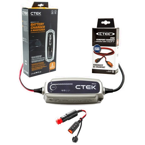 CTEK Bundle | 40-206 MXS 5.0 Fully Automatic 4.3 Amp Battery Charger Maintainer 12V | Including CTEK Indicator and CTEK Extension Cable - Top Accessories for Complete Battery Maintenance
