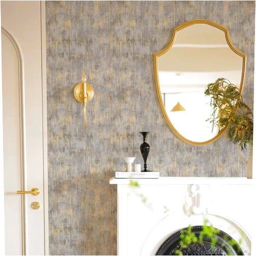 Simon&Siff Textured Wallpaper Distressed Concrete Wallpaper 17.3in x 39.4ft White/Gold/Gray Metallic Modern Wall Paper Non Woven Neutral for Bedroom Traditional Wall Paper Need Adhesive