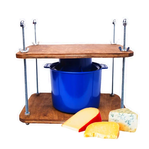 PetriStor Wooden Cheese Press for Cheese Making Supplies 12in Plywood 1/2in Thick Metal Guides and Cheese Mold with Follower Piston 1/2 Gal - Home Supply Ultimate Cheese Press Machine - Prensa Para Queso Casero