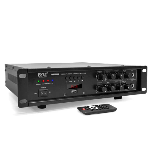 Pyle Bluetooth Home PA Mixing Amplifier - 500W Home Audio Rack Mount Stereo Power Amplifier Receiver w/FM Radio, Digital LED Display, USB/AUX/Mic, Optical/Coaxial, AC-3, 70V/100V Output - PMX3500PH