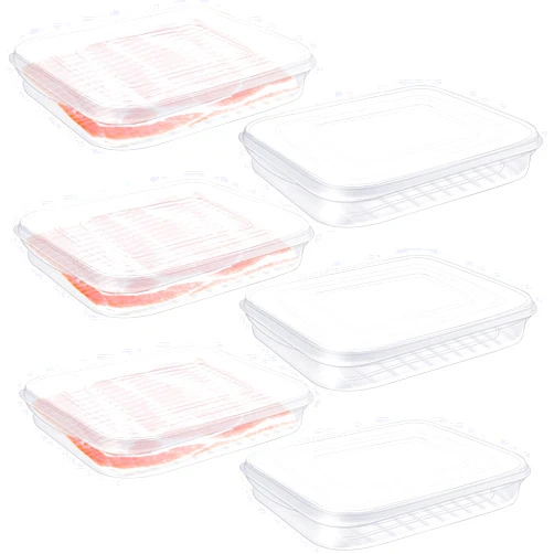 Haawooky 6 Pieces Bacon Keeper,Plastic Deli Meat Saver Container with Lids,Airtight Cold Cuts Cheese Container for Fridge Food Refrigerator Storage Box Shallow Low Christmas Cookie Holder
