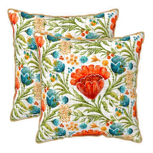 KSLIDS Red Blue Bright Floral Soft Velvet Throw Pillow Covers Set of 2 Colorful Flowers Green Leaf Plant Decorative Pillow Covers 20x20 Inch Boho Rustic Pillow Case For Sofa Couch Living Room Home Decor