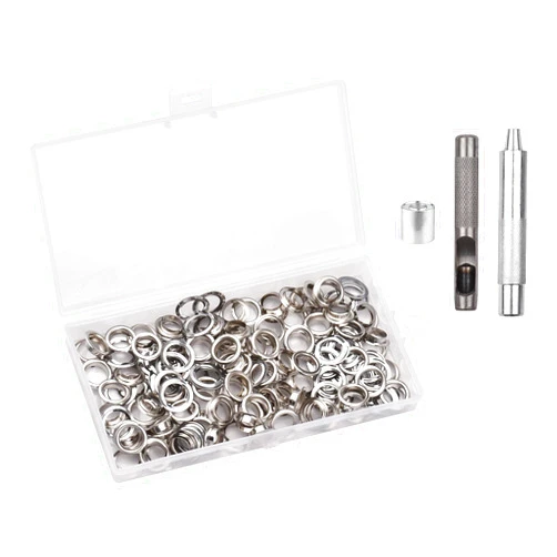 ADBEN 100 Sets Grommet Kit with Eyelets Washers 0.236 Inch 3PCS Installation Tools Silver Metal Grommets for Fabric Leather Clothing Tarps