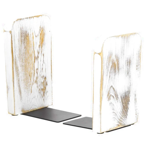 MyGift Whitewashed Wood Desktop Bookends, Decorative Bookshelf Display Organizers Office Book Shelf Decor, 1 Pair