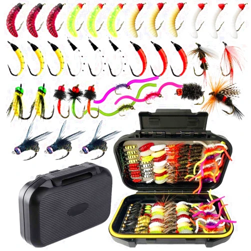Qievcrme Fly Fishing Flies Kit 40/137pcs Dry/Wet Flies Assortment Nyphms Popper Streamer for Trout Bass Steelhead Fish+ Fly Box